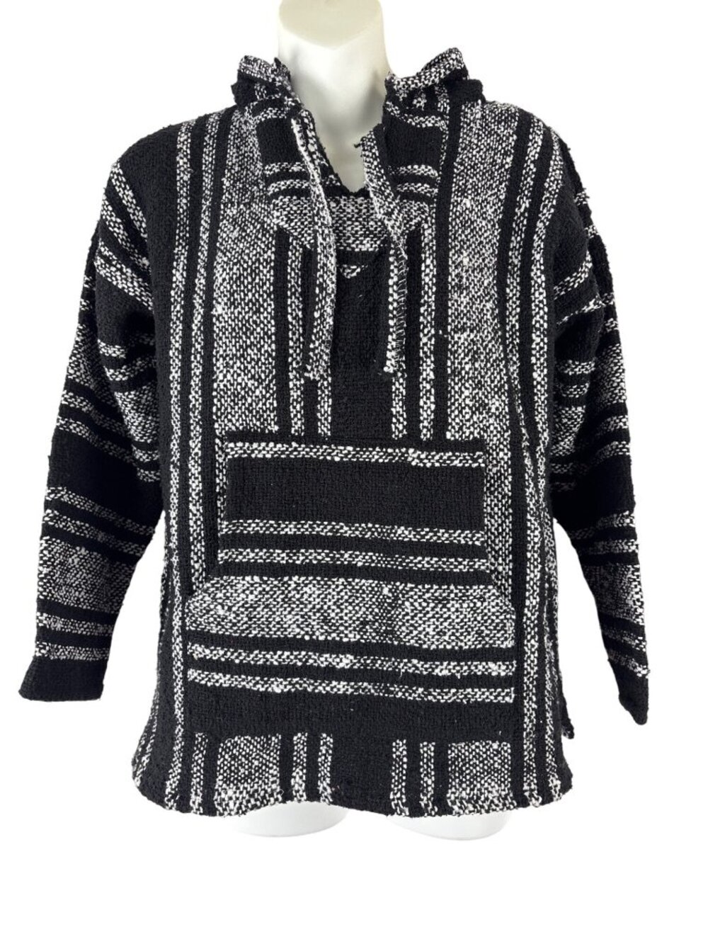 Classic Black White Baja Hoodie Unisex Mexican Jerga Pullover Boho Surf Grunge